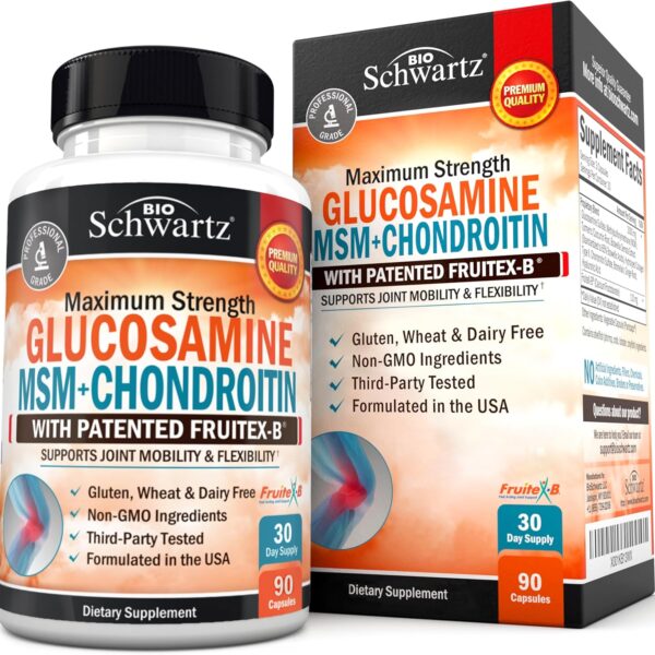 Glucosamine Chondroitin MSM Joint Support Supplement - FSA HSA Approved - Collagen Peptides, Turmeric and Ginger, Hyaluronic Acid, Glucosamine Chondroitin Sulfate - Gluten Free, Non GMO, 180 Capsules
