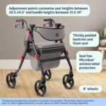 Medline Premium Empower Rollator Walker with Memory Foam Seat, Gray & Black, 300 lb. Weight Capacity, 8” Wheels, Microban* Technology, Cupholder, Rolling Walker for Mobility Impairment - Image 3