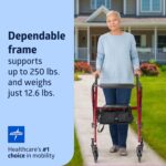 Medline Superlight Folding Aluminum Mobility Rollator Walker, Red, 250 lb. Weight Capacity, 6" Wheels, Adjustable Arms and Seat, Foldable Rolling Walker for Seniors - Image 2