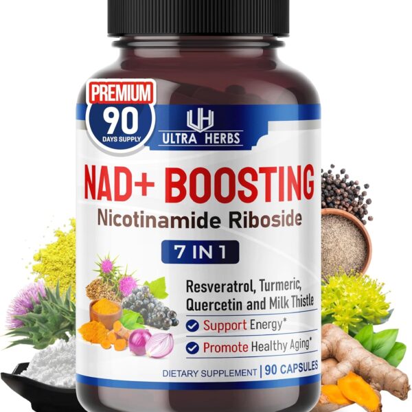 NAD+ Supplement with Nicotinamide Riboside NR, Trans Resveratrol, Quercetin - Support Cellular Energy, Longevity, Healthy Aging *USA Made & Tested* (90 Count (Pack of 1))