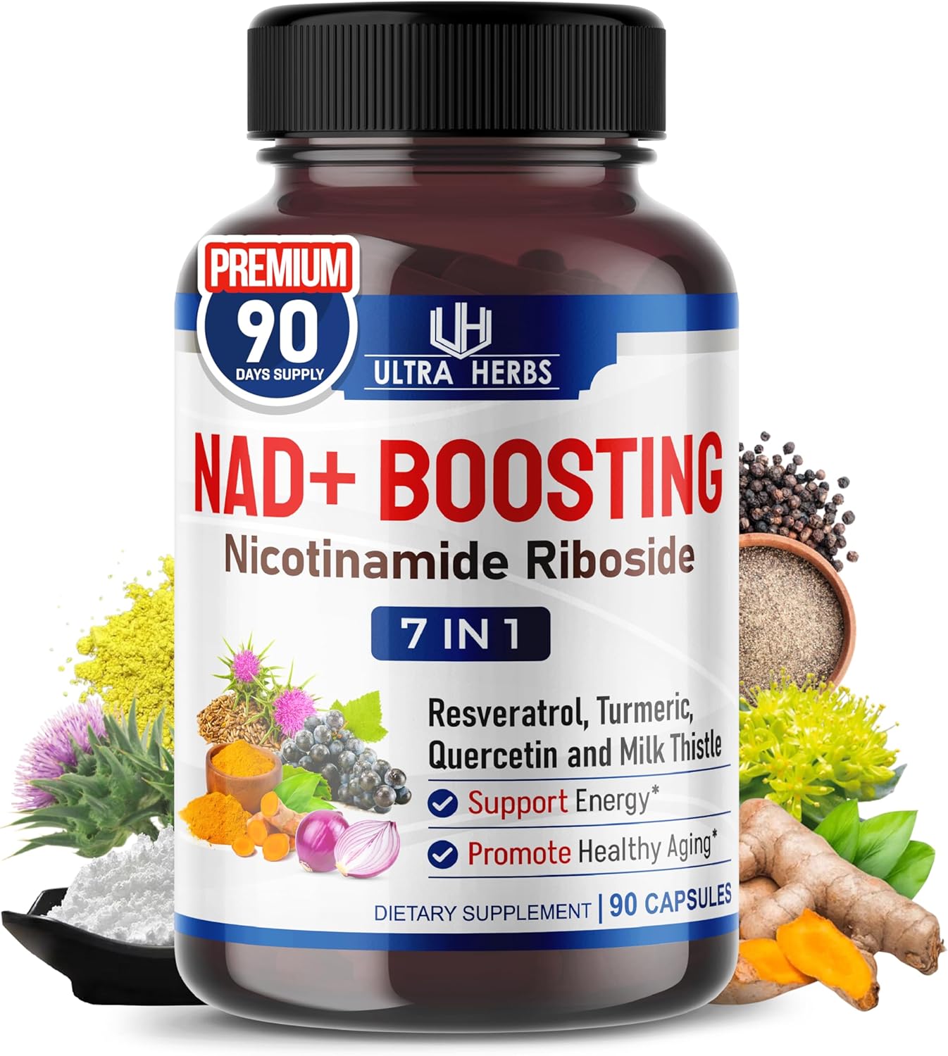 81Fr0scFML._AC_SL1500_.jpg NAD+ Supplement with Nicotinamide Riboside NR, Trans Resveratrol, Quercetin - Support Cellular Energy, Longevity, Healthy Aging *USA Made & Tested* (90 Count (Pack of 1)) - Image 1