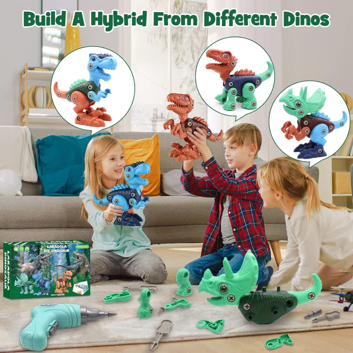 Laradola Dinosaur Toys for 3 4 5 6 7 8 Year Old Boys, Kids Take Apart STEM Construction Building Kids Toys with Electric Drill, Party Christmas Birthday Gifts Boys Girls - Image 3