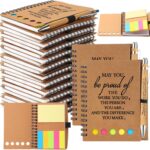 Chuangdi 100 Sets Employee Appreciation Thank You Gifts Inspirational Spiral Notebook Journal with Sticky Note Notepad Motivational Bamboo Pen Bulk for Nurse Teacher Volunteer Team Coworker