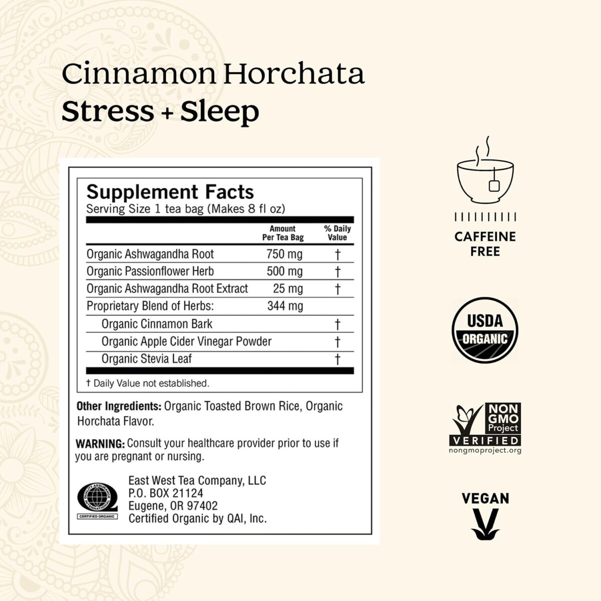 Yogi Tea Cinnamon Horchata Stress & Sleep - 16 Tea Bags per Pack (4 Packs) - Organic Sleep Tea - Supports a Restful Sleep - Includes Ashwagandha, Passionflower & Apple Cider Vinegar - Image 3