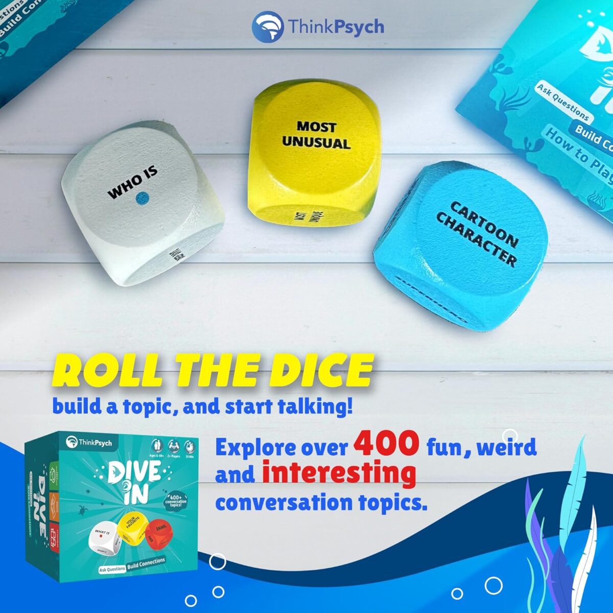 ThinkPsych Dive in - SEL Conversation Dice Game with 400+ Topics | Therapy Games for Kids & Teens | Social Emotional Learning for Home & School | Play Therapy & Counseling Toys | Ages 6-99 - Image 4