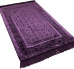 Modefa Velvet Prayer Rug - Soft Plush Turkish Janamaz Sajada Carpet for Men and Women - Plain Solid Prayer Mat Ramadan Eid Gift - with Prayer Beads - Luxury Floral Stamp (Purple)