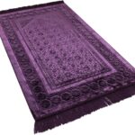 Modefa Velvet Prayer Rug - Soft Plush Turkish Janamaz Sajada Carpet for Men and Women - Plain Solid Prayer Mat Ramadan Eid Gift - with Prayer Beads - Luxury Floral Stamp (Purple)