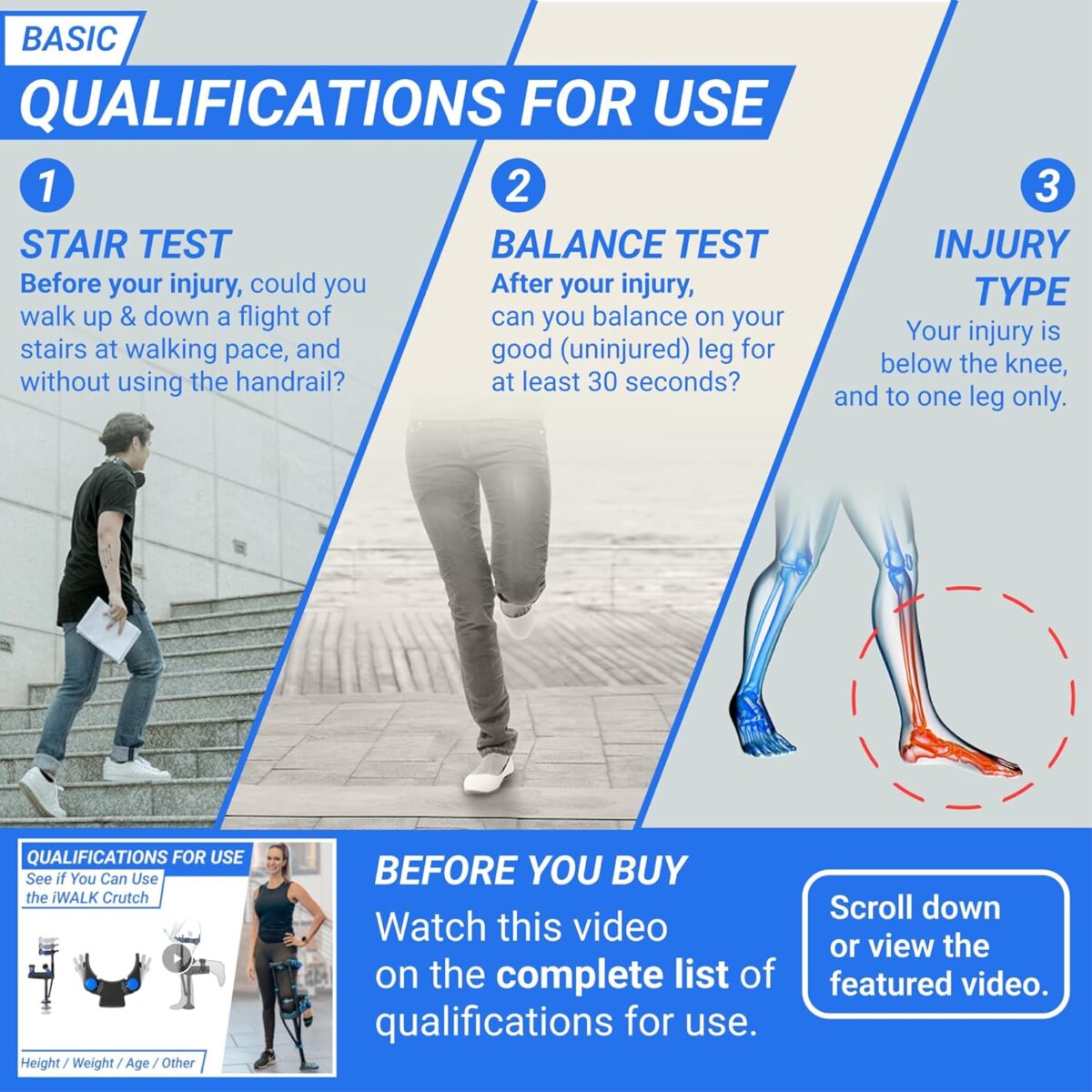 iWALK3.0 – The Original Hands Free Knee Crutch - Alternative to Crutches and Knee Scooters - iWALK Replaces Crutches for Adults - Peg Leg Crutch For Lower Leg Injuries Only - Image 3