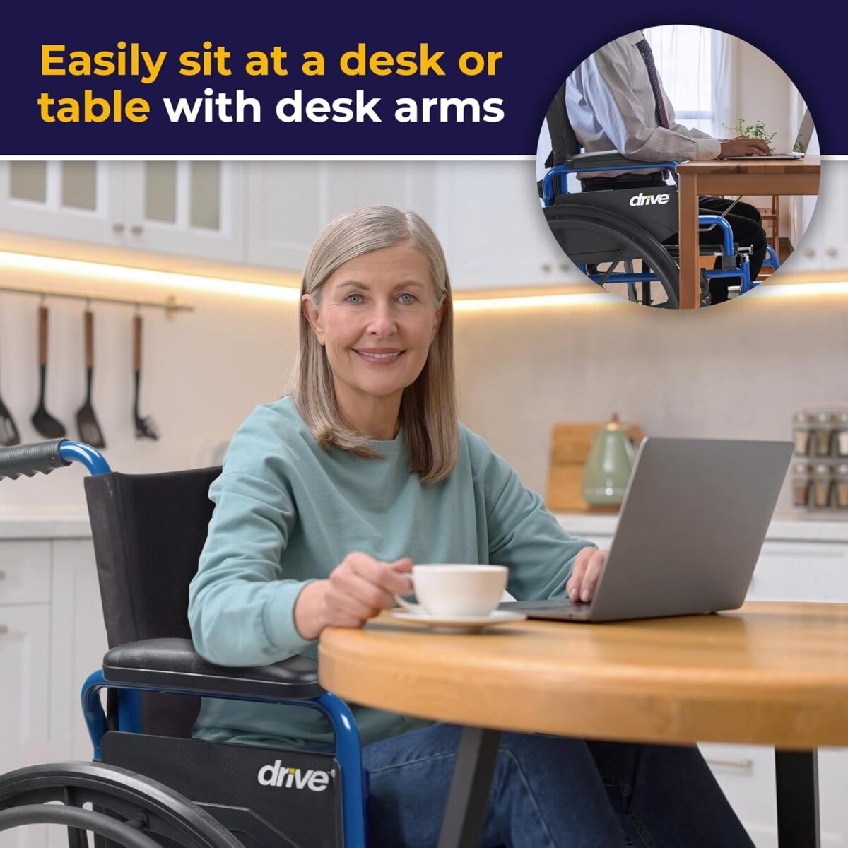 Drive Medical Blue Streak Wheelchair with Flip Back Desk Arms, Swing Away Footrests, 16 Inch Seat - Image 5