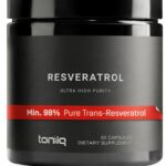 Toniiq Ultra High Purity Resveratrol Capsules - 98% Trans-Resveratrol - Highly Purified and Bioavailable - 60 Caps Reservatrol Supplement