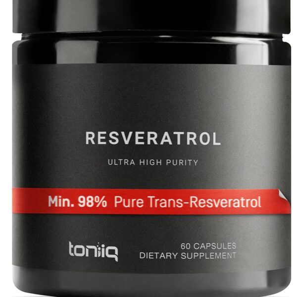 Toniiq Ultra High Purity Resveratrol Capsules - 98% Trans-Resveratrol - Highly Purified and Bioavailable - 60 Caps Reservatrol Supplement
