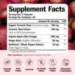 Turmeric Supplement and Organic Apple Cider Vinegar Capsules with Ginger for Joint Health, Metabolic & Digestive Support. Premium Turmeric Apple Cider Vinegar Supplements. Non-GMO. Vegan. 60 ACV Caps - Image 3