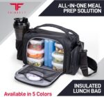 ThinkFit Insulated Meal Prep Lunch Box with 6 BPA-Free, Reusable, Microwavable, Freezer Safe Food Portion-Control Containers, Shaker Cup, Pill Organizer, Lunch Bag with Storage Pocket - (Black) - Image 3