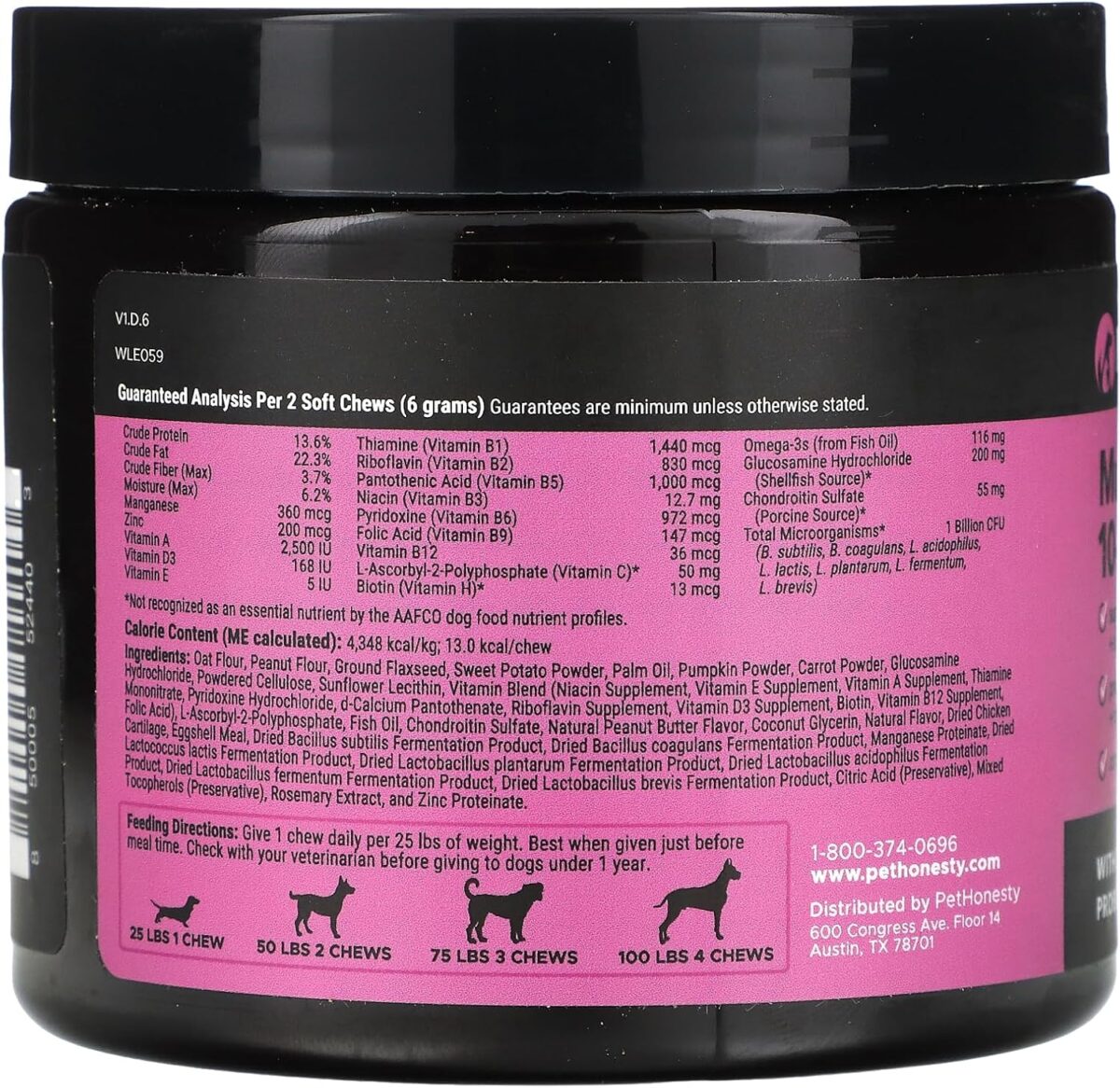 Pet Honesty Multivitamin Dog Supplement, Glucosamine chondroitin for Dogs, Probiotics, Omega Fish Oil, Dog Supplements & Vitamins, Vitamins for Skin and Coat Allergies, (Peanut Butter 90 ct) - Image 2