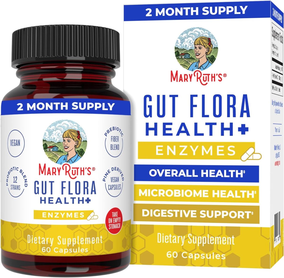 MaryRuth Organics Gut Flora Health+ Enzymes | Up to 2 Month Supply | Prebiotic Probiotic Digestive Enzymes Blend for Healthy Gut Biome & Digestive Support | Gastrointestinal Health | 60 Capsules - Image 1