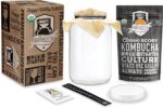 Kombucha Essentials Kit - Includes USDA Organic Kombucha SCOBY + 1-Gallon Glass Fermenting Jar with Breathable Cover + pH Strips + Rubber Band + Adhesive Thermometer - Brew kombucha at Home