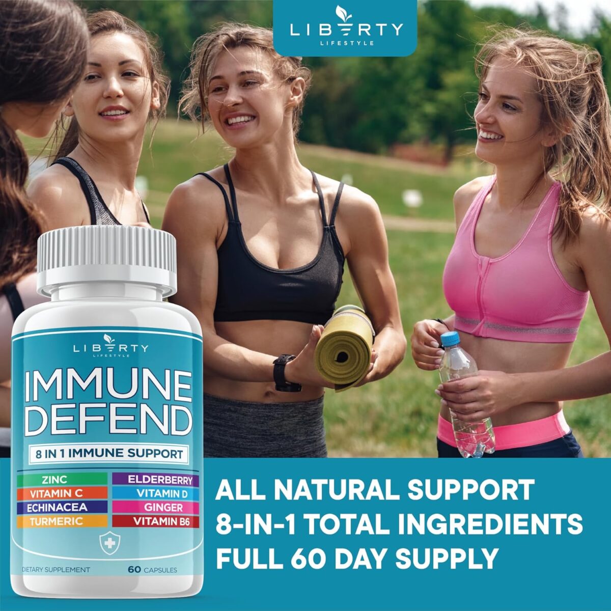 8 in 1 Immune Defense Support, Immunity Vitamins Supplement Booster with Zinc 50mg, Vitamin C Elderberry Vit D3 5000 IU, Turmeric Curcumin & Ginger, Echinacea - Allergy Relief for Kids Adults (2 Pack) - Image 8