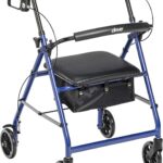 Drive Medical Aluminum Rollator Walker Fold Up and Removable Back Support, Padded Seat, 6" Wheels, Blue,R726BL