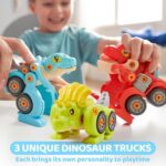 Dinosaur Toys, 3 Pack Take Apart Dinosaur Playset with Electric Drill, Transforming Construction Building Toys, Two-Way Switch, Play Cars for Boys Girls Kids, Christmas Birthday Gifts for Kids - Image 5
