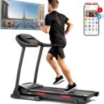 Sunny Health & Fitness Premium Folding Treadmill for Home with Adjustable Incline, Shock Absorption, Digital Monitor, Pulse Sensors, Speed Buttons, Optional Free SunnyFit App Bluetooth Connection