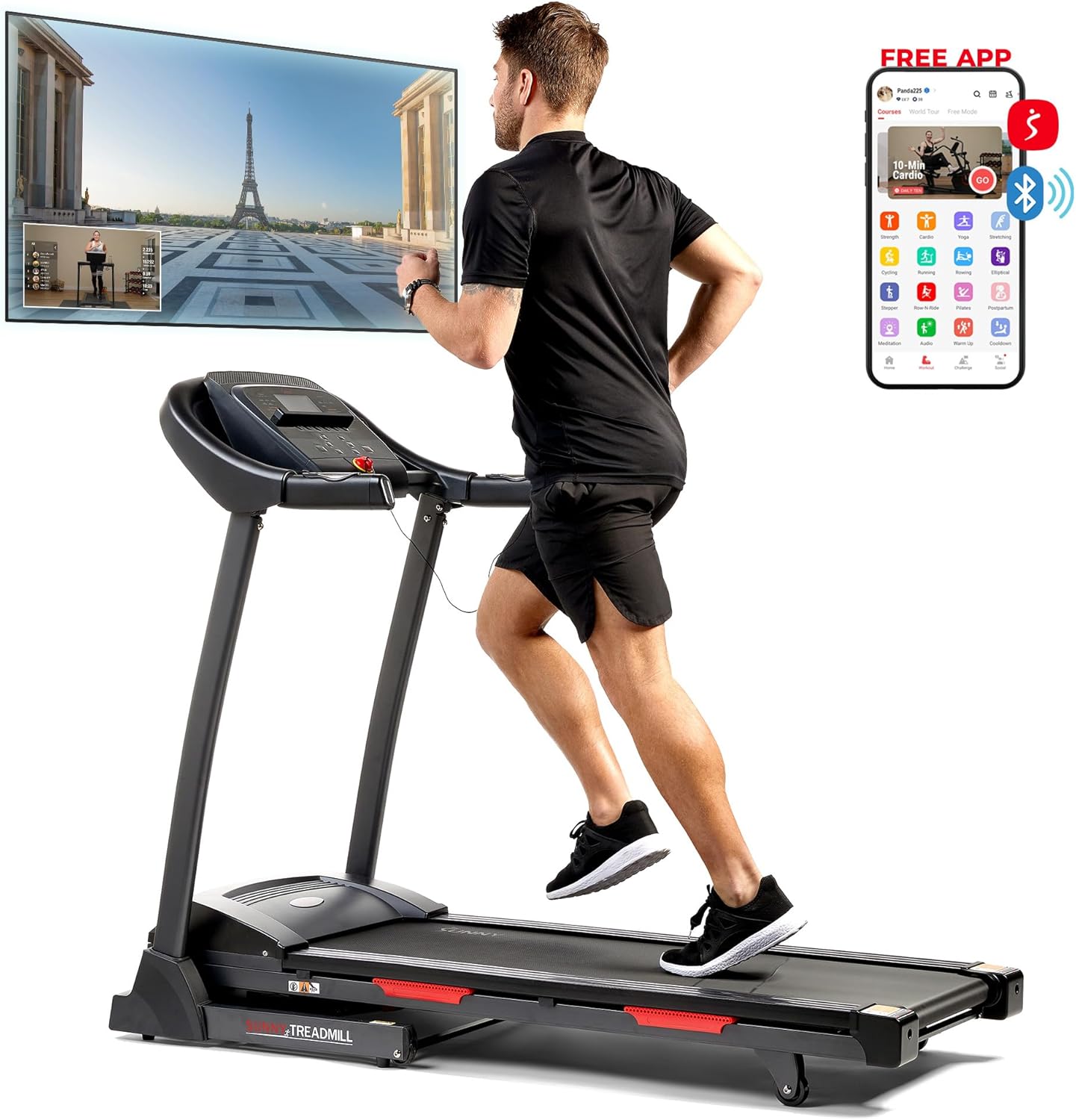 81LF9OITBL._AC_SL1500_.jpg Sunny Health & Fitness Premium Folding Treadmill for Home with Adjustable Incline, Shock Absorption, Digital Monitor, Pulse Sensors, Speed Buttons, Optional Free SunnyFit App Bluetooth Connection - Image 1