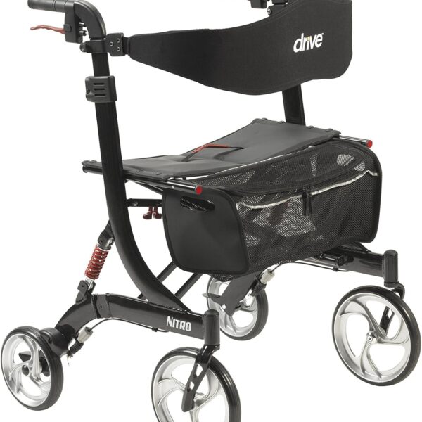 Drive Medical 10266HD-BK Nitro Heavy Duty Foldable Rollator Walker with Seat, Black
