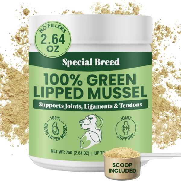 Green Lipped Mussel Powder for Dogs & Cats - 100% New Zealand Green Lipped Mussels - Natural Hip & Joint Supplement for Joints, Tendons, Ligaments, Muscles - 75 Grams - Up to 250 Servings