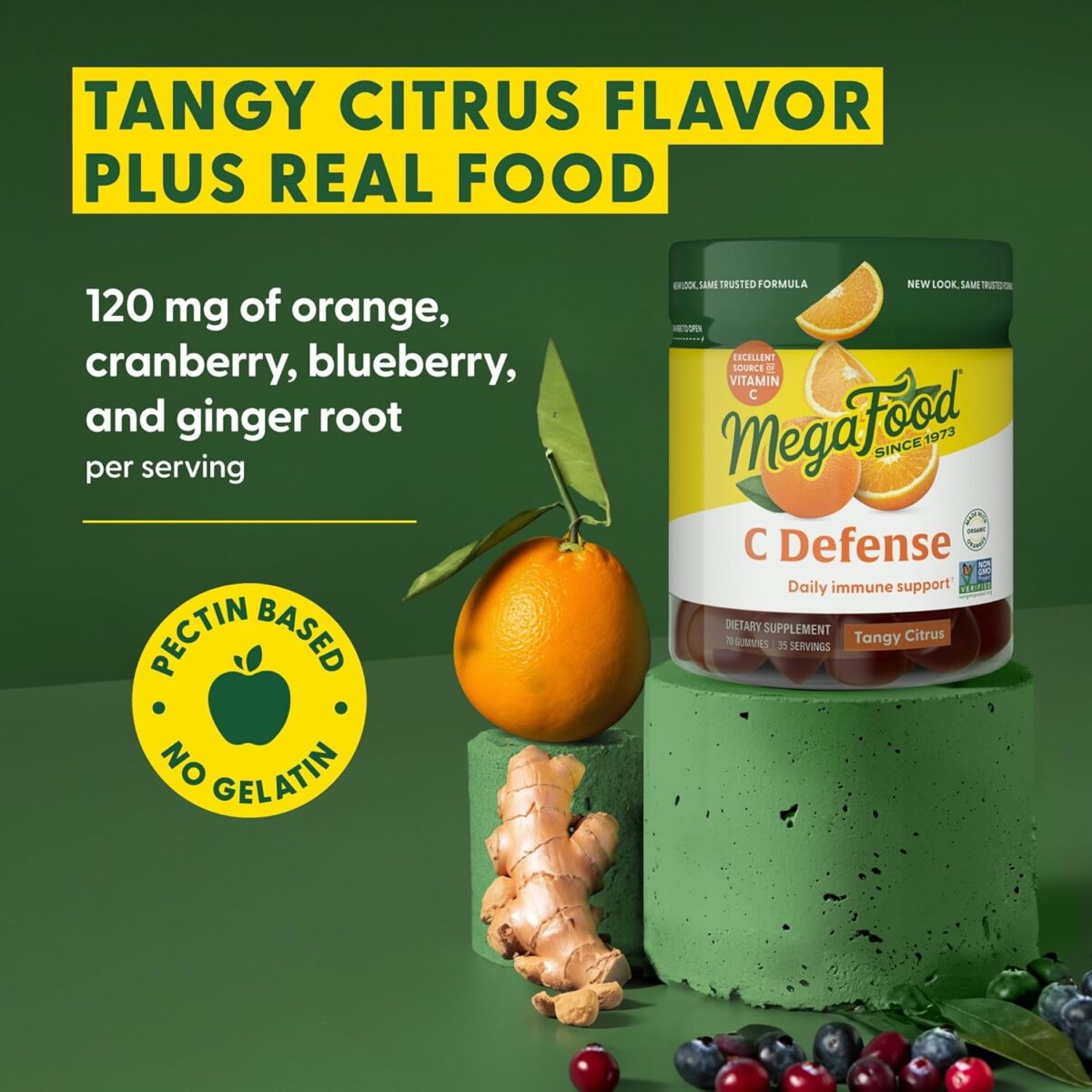 MegaFood C Defense Daily Immune Support Supplement - Chewable Vitamin C Gummies, Tangy Citrus Flavor, Made with Real Food Like Orange & Cranberry, Vegan, Gluten-Free - 70 Gummy Vitamins, 35 Servings - Image 3