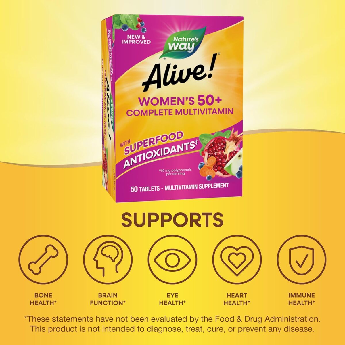 Nature's Way Alive! Women's 50+ Complete Multivitamin, Supports Healthy Heart, Brain, Bones*, Superfood Antioxidants - Image 4