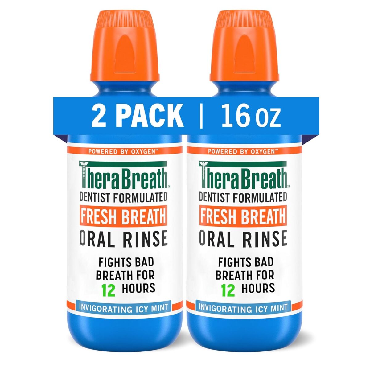 TheraBreath Fresh Breath Mouthwash, Icy Mint Flavor, Alcohol-Free, 16 Fl Oz (Pack of 2) - Image 1