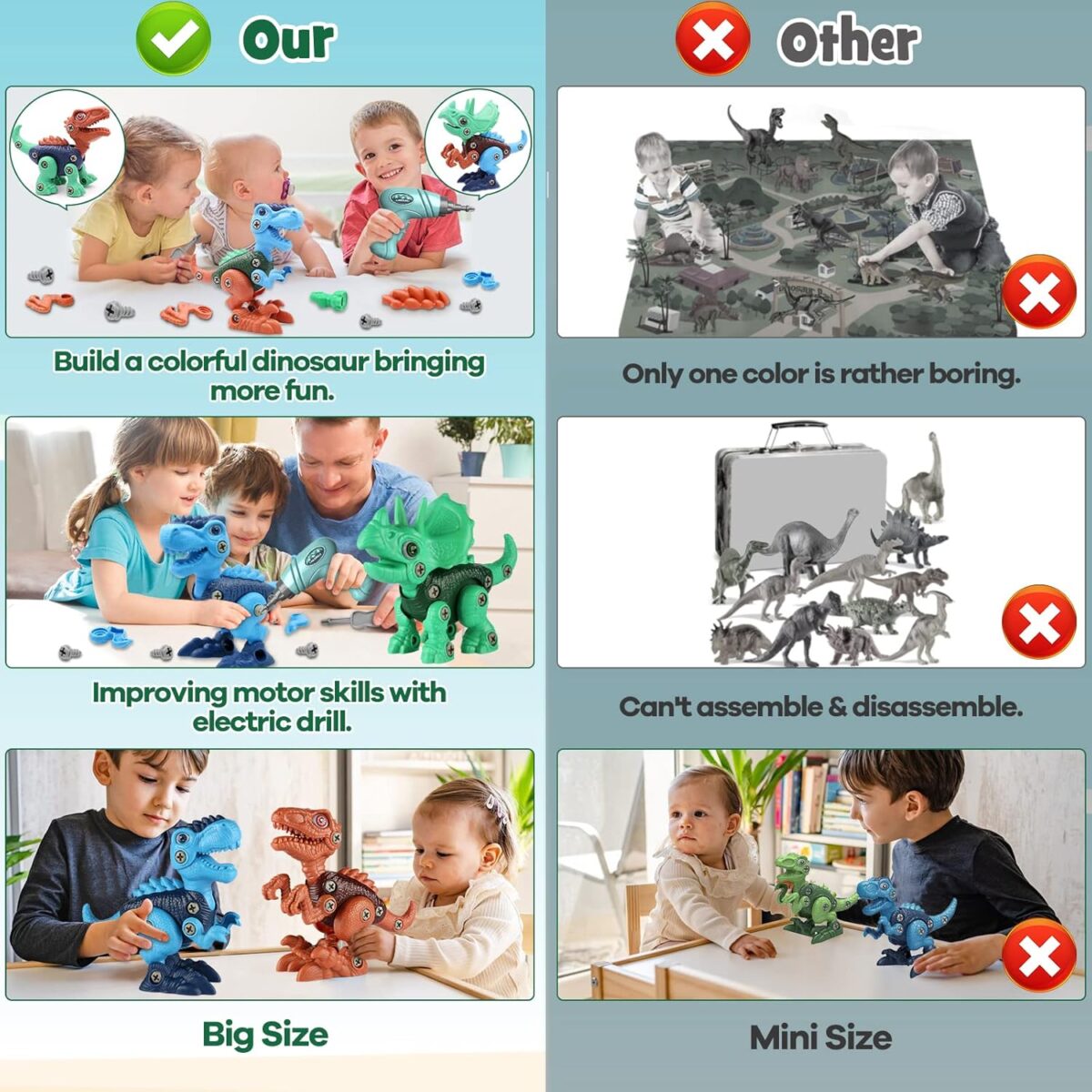 Laradola Dinosaur Toys for 3 4 5 6 7 8 Year Old Boys, Kids Take Apart STEM Construction Building Kids Toys with Electric Drill, Party Christmas Birthday Gifts Boys Girls - Image 2