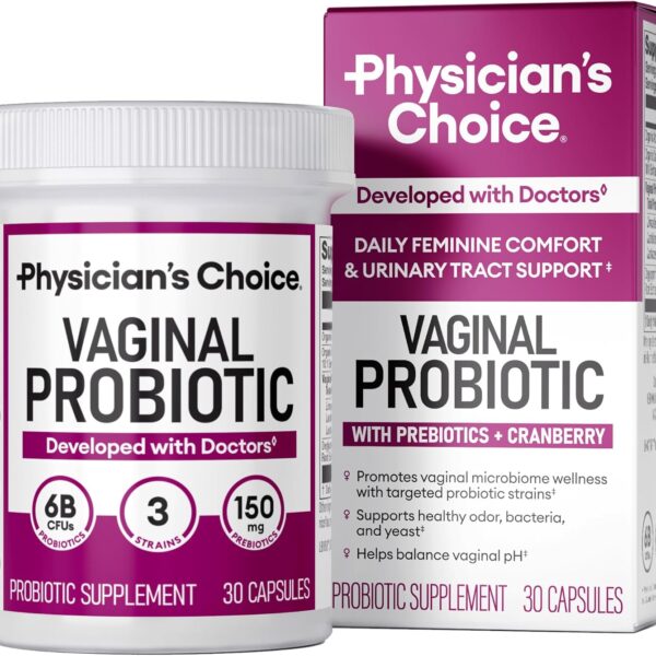 Physician's CHOICE Vaginal Probiotics for Women - pH Balance, Odor Control, Yeast Balance, Vaginal Flora & Feminine Health - 6B CFU with Organic Prebiotics and Cranberry Extract - 30 CT