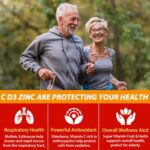 Sugar Free Vitamin C + D3 + Zinc Gummies for Adults 50 +, 9 in 1 Immune Defense Supplement with D3 5000IU, Elderberry, Echinacea, Mullein Leaf for Boost Immunity, Power Antioxidant, Vegan (Pack of 2) - Image 4