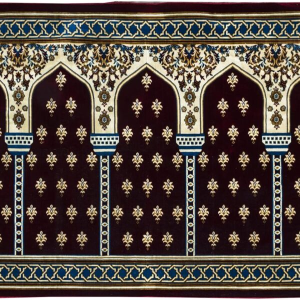 Modefa Turkish Islamic Prayer Rug - Multi Person Janamaz Sajada for Family or Mosque - Large Gathering & Group Praying Carpet - Wide Plush Velvet Praying Mat (Mihrab Red - 5 Person)