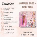 2025-2026 Monthly Large Planner- Daily, Weekly & Monthly Organizer with 3 Pens & Stickers - Progress Not Perfection, January 2025 to June 2026, Stylish & Durable - Image 2