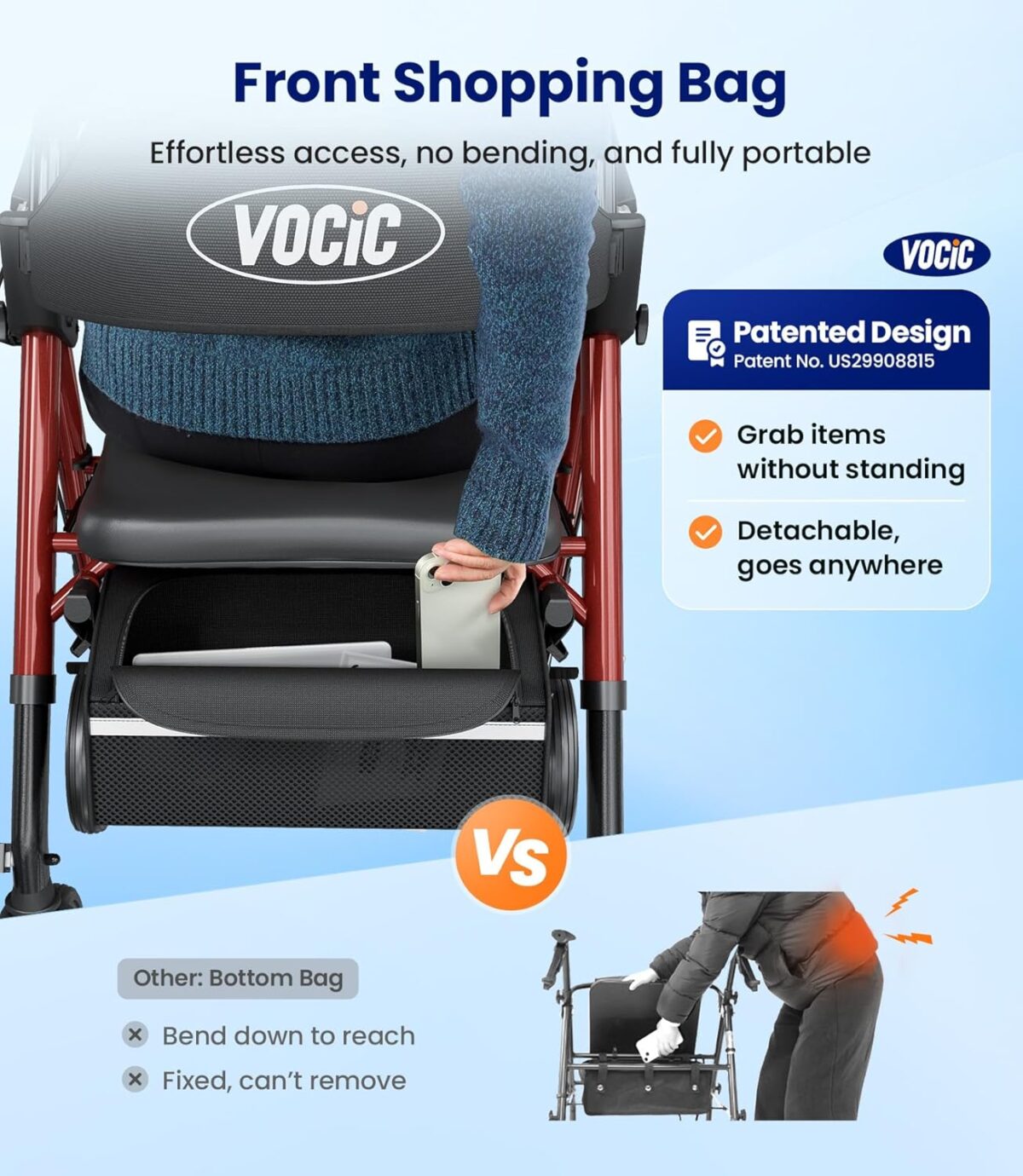 Walkers for Seniors, Z21 Rollator Walker with Seat Supports 330lb, 8" Big Wheels for All Terrain, Ergonomic Arc Seat & 6" Ultra Backrest Foldable Walker, Dual Height Adjustment, Lightweight 2025 - Image 4