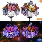 Outdoor Solar Garden Lights - 2 Pack Solar Powered Garden Stake Lights with 18 Butterflies and Copper String Lights, Multicolor - Image 4