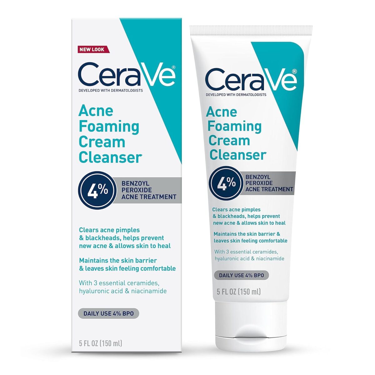 CeraVe Acne Foaming Cream Cleanser, 4% Benzoyl Peroxide Face Wash With Hyaluronic Acid, Niacinamide & Ceramides, Gentle Daily Acne Treatment For Face - Image 1