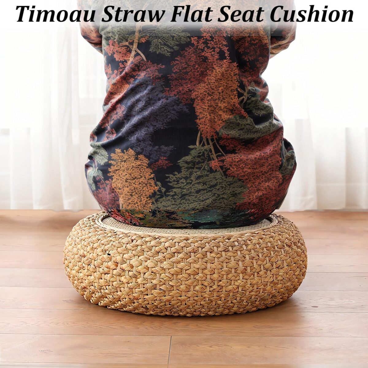 Seat Cushion, Tatami Floor Pillow Sitting Cushion, Round Sitting Padded Hand Woven Padded Knitted Straw Mat, Ottoman Footstool for Meditation, Zen, Yoga (19.69" Dia. x 6.70" H) - Image 5