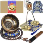 Artcome 7PCS Tibetan Meditation Set - Tibetan Singing Bowl & Tibetan Tingsha Cymbals Bells Handmade in Nepal for Meditation, Yoga, Tranquility, Relaxation, Chakra Healing, Stress Relief & Mindfulness