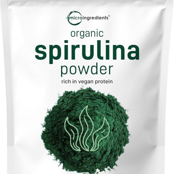 Micro Ingredients Organic Spirulina Powder, 16 Ounce, Raw Spirulina (Arthrospira Platensis), The Richest Sources of 70% Vegan Protein, Containers Minerals, Vitamins, Non-GMO & Non-Irradiation