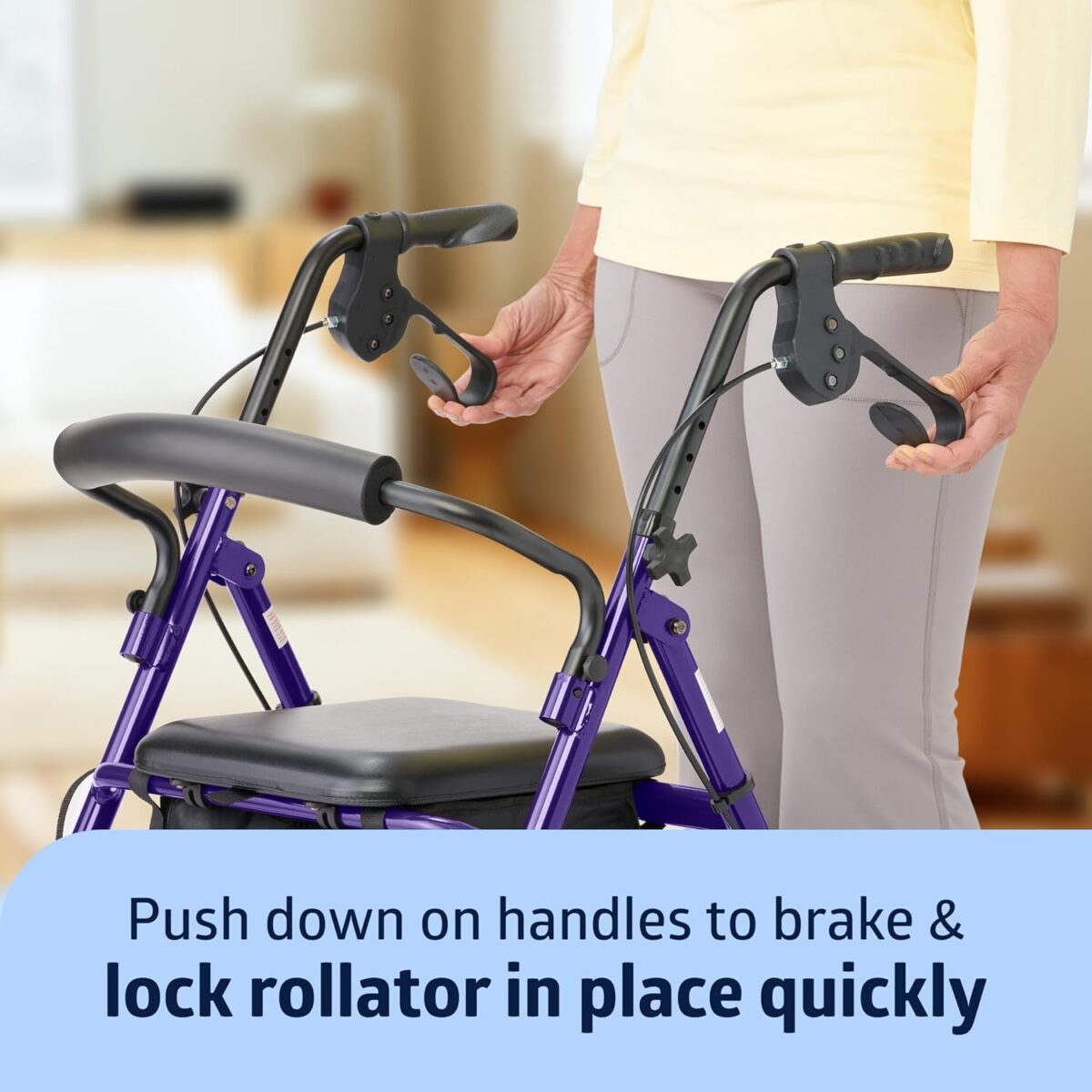 Medline Aluminum Rollator Walker with Seat, Purple, 250 lb. Weight Capacity, Lightweight, 6” Wheels, Foldable, Adjustable Handles, Rolling Walker for Seniors - Image 6