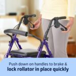 Medline Aluminum Rollator Walker with Seat, Purple, 250 lb. Weight Capacity, Lightweight, 6” Wheels, Foldable, Adjustable Handles, Rolling Walker for Seniors - Image 6