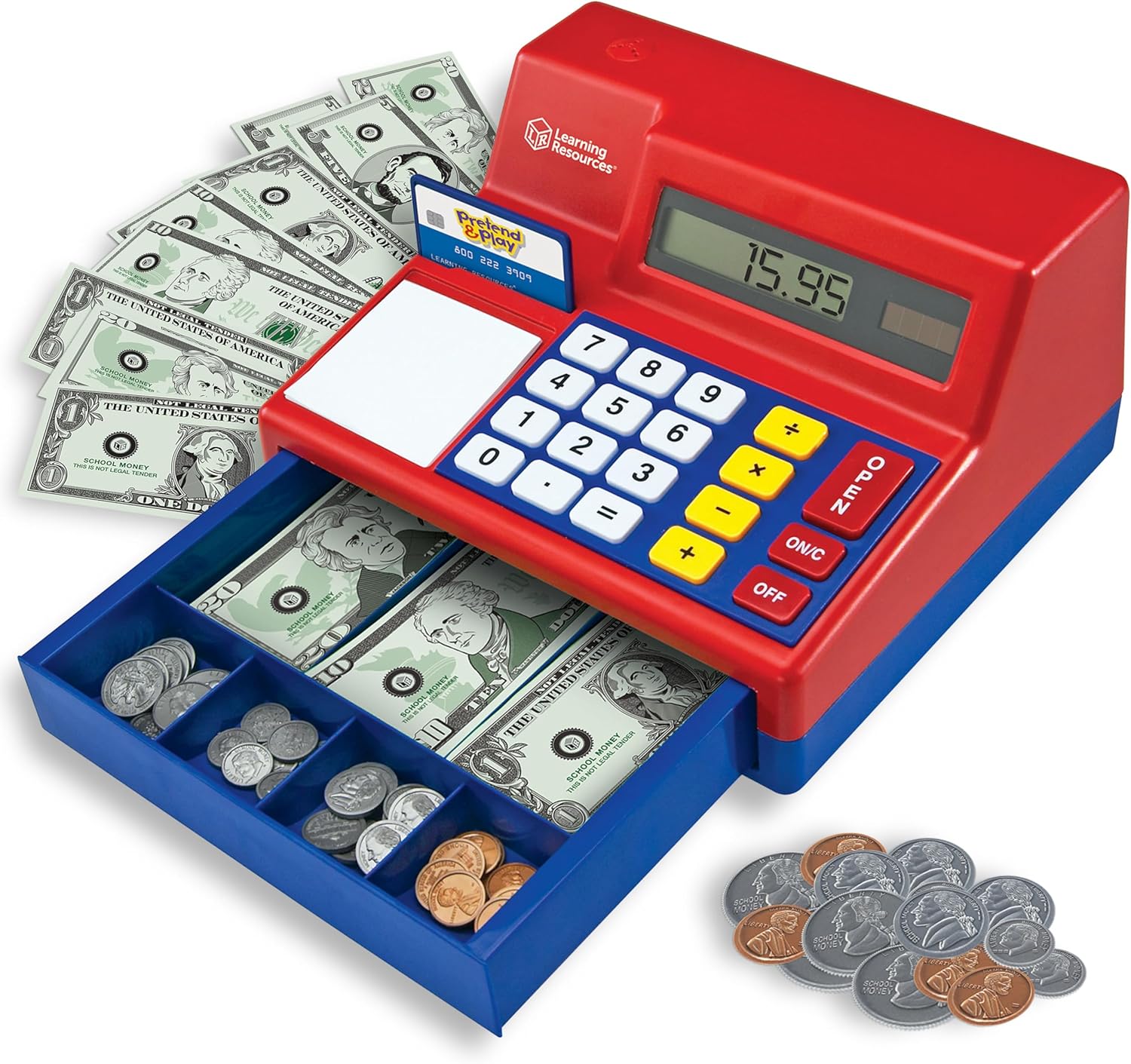 81PXIWiEcL._AC_SL1500_.jpg Learning Resources Pretend & Play Calculator Cash Register - 73 Pieces, Ages 3+ Develops Early Math Skills, Play Cash Register for Kids, Toy Cash Register, Play Money for Kids - Image 1