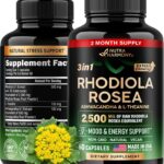 Rhodiola Rosea Supplement 2500mg - with Ashwagandha & L-Theanine - Stress Relief, Energy Boost & Mood Support - Rhodiola Extract 5:1 | 3% Salidroside - for Men & Women - 2 Month Supply, 60 Capsules