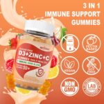 Sugar Free Vitamin C + D3 + Zinc Gummies for Adults 50 +, 9 in 1 Immune Defense Supplement with D3 5000IU, Elderberry, Echinacea, Mullein Leaf for Boost Immunity, Power Antioxidant, Vegan (Pack of 2) - Image 6