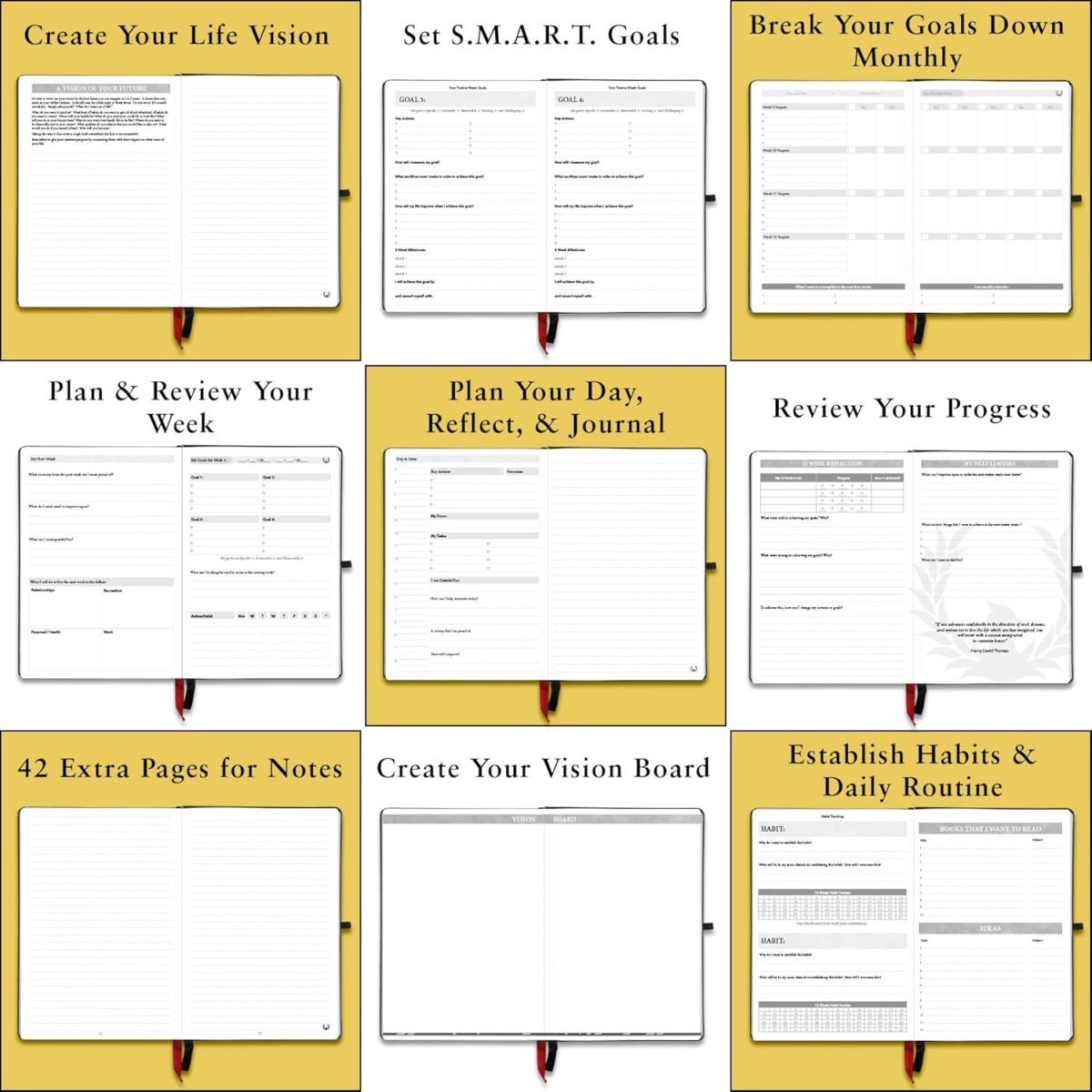 The Phoenix Journal - Best Daily Goal Planner, Organizer, & Calendar for Goal Setting, Gratitude, Happiness, & Productivity - Vision Board & Habit Tracking - 12 Weeks, Undated, Hardcover - Black - Image 7