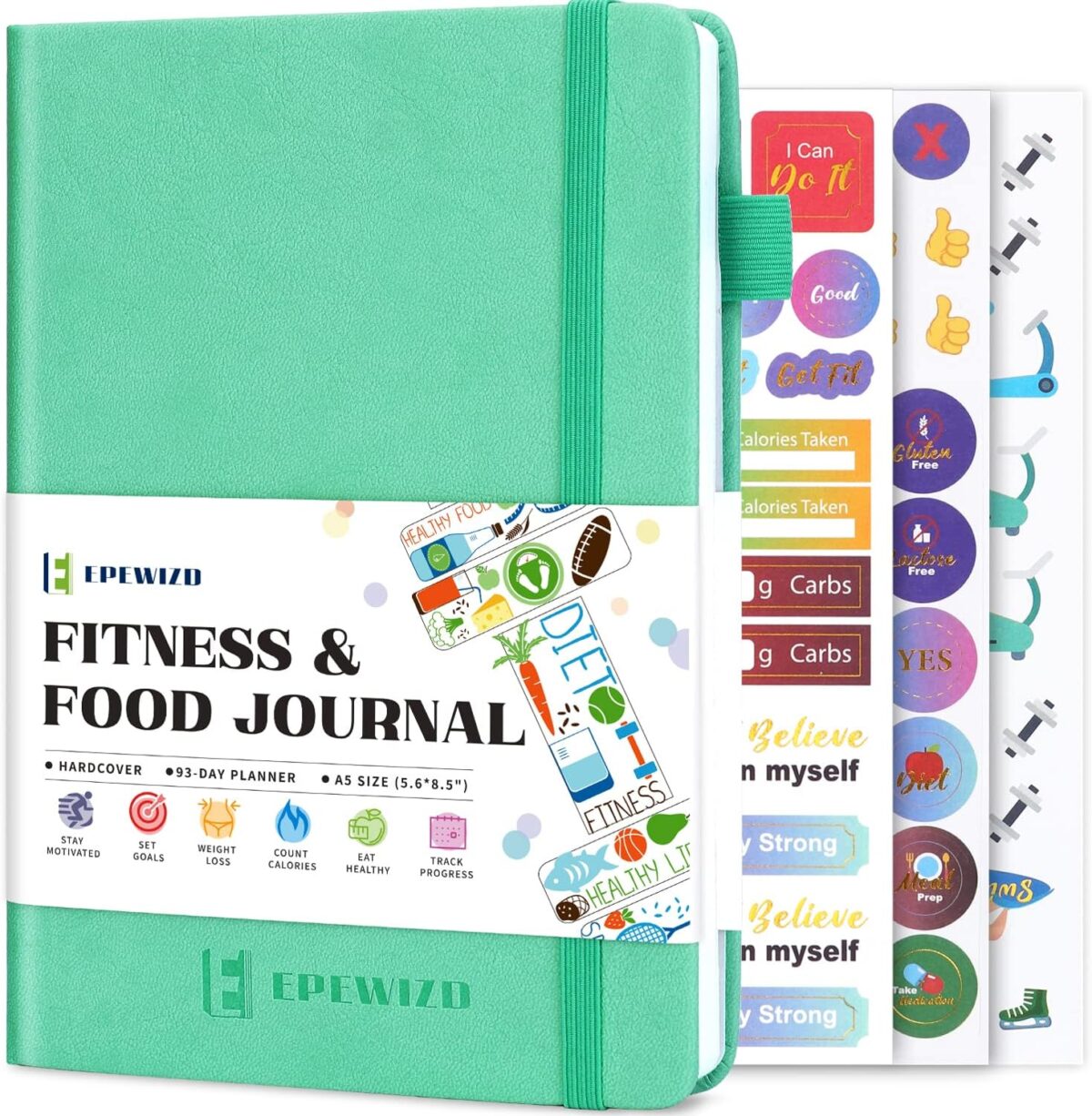 Food and Fitness Journal Hardcover Wellness Planner Workout Journal for Women Men to Track Meal and Exercise Count Calories Weight Loss Diet Training Weight Loss Tracker Undated Home and Gym - Image 1