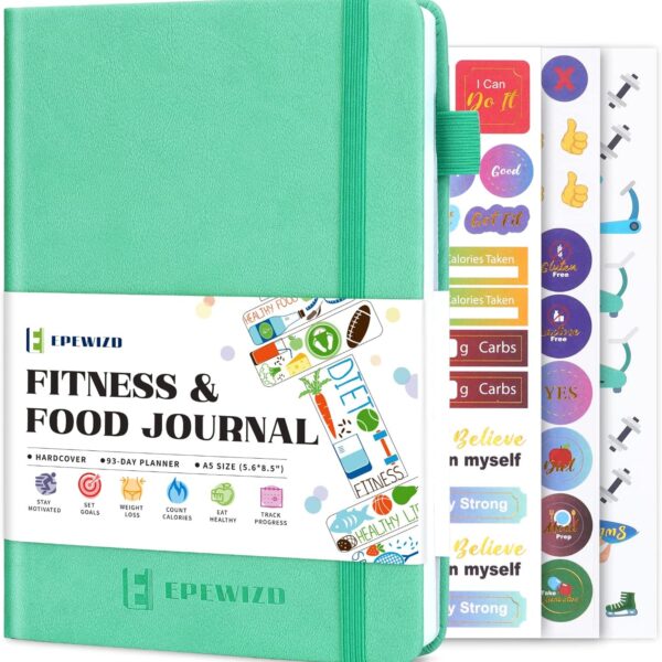 Food and Fitness Journal Hardcover Wellness Planner Workout Journal for Women Men to Track Meal and Exercise Count Calories Weight Loss Diet Training Weight Loss Tracker Undated Home and Gym
