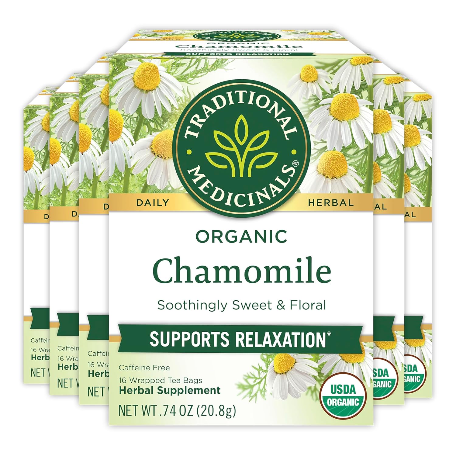 81Q0ZuiRmKL._SL1500_.jpg Traditional Medicinals Tea, Organic Chamomile, Calming, Calms Your Nerves, Supports Healthy Digestion, 96 Tea Bags (6 Pack) - Image 1
